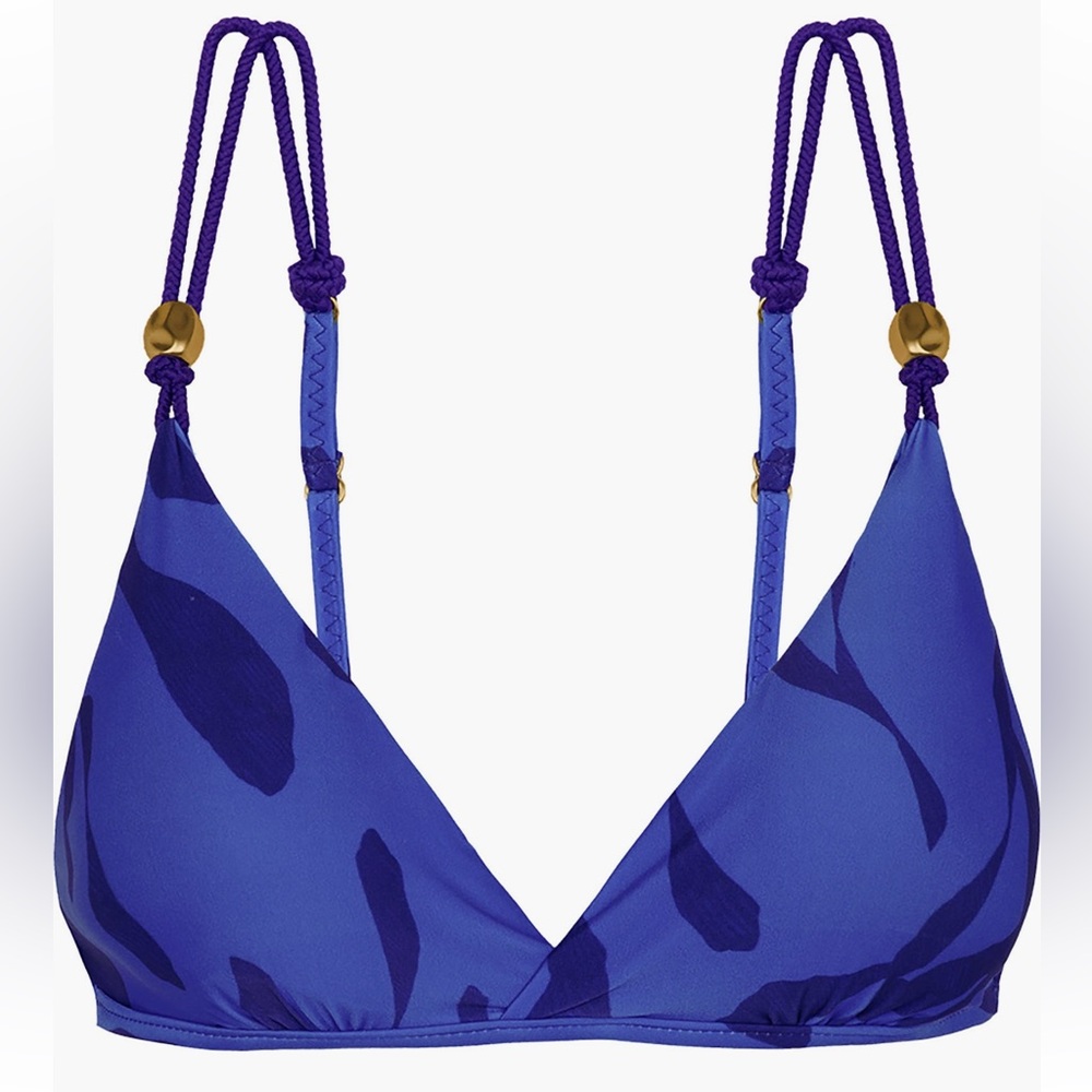 Blue Printed Triangle Bikini Top - Women's Swim